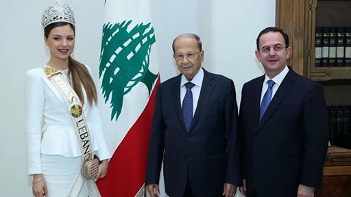 Miss Lebanon Maya Reaidy Meets President Michel Aoun 