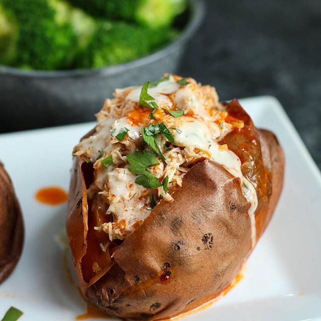 Slow Cooker Buffalo Chicken Stuffed Sweet Potatoes Recipe